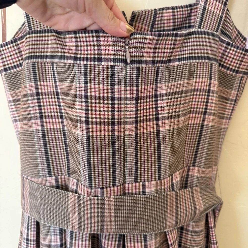 Anthropologie Gal Meets Glam Madison Brown Plaid Midi Dress Square Neck Size 2 - Picture 7 of 9
